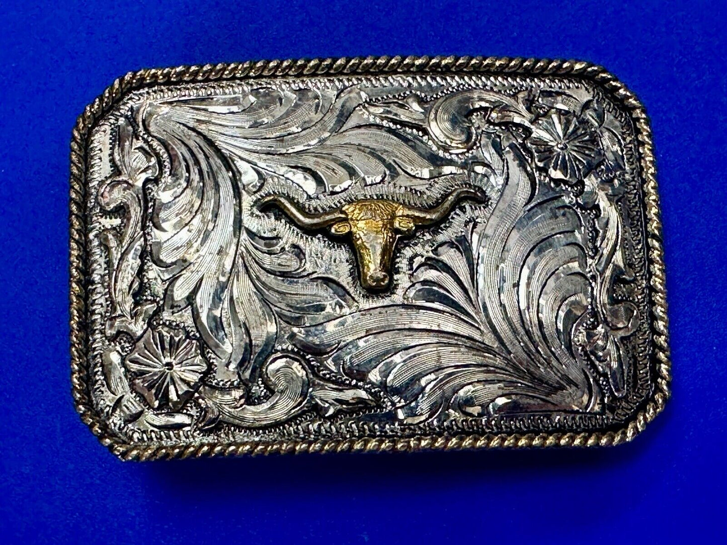Texas Longhorn - Vintage Silver Strike Ornate Belt Buckle