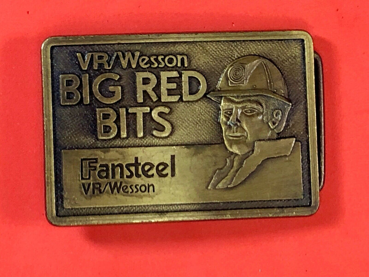 Vintage Belt Buckle - VR / Wesson BIG RED BITS Fansteel Company Advertisement