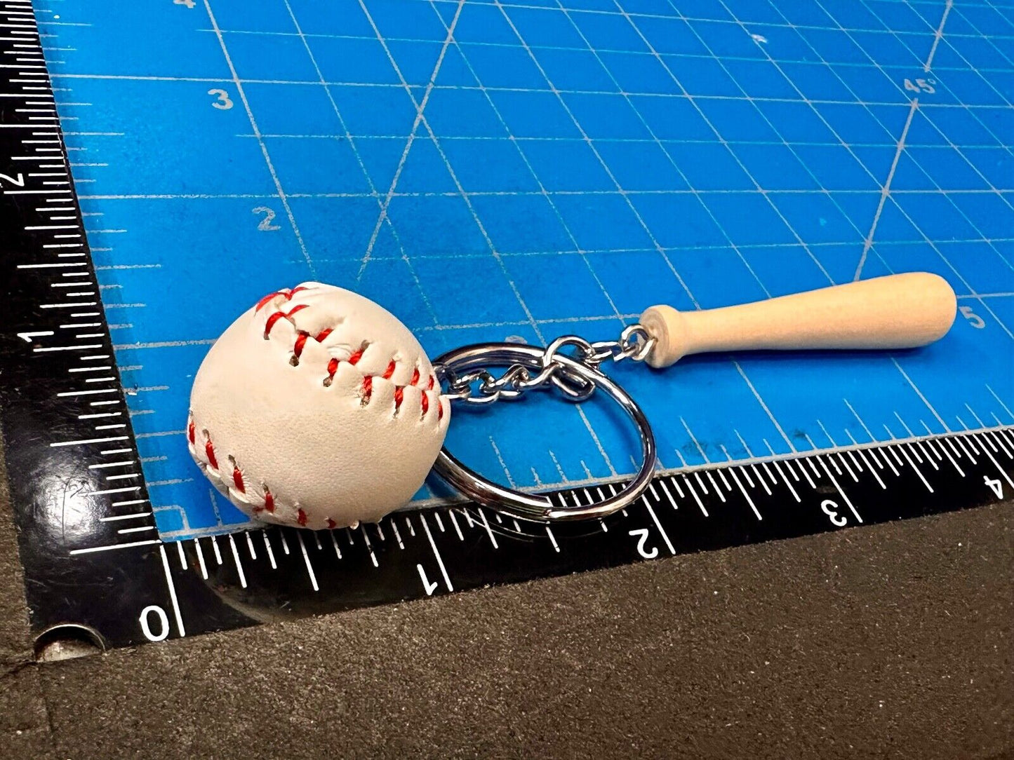 Baseball Lovers Wood Bat and Ball Keychain, Key Chain Ring