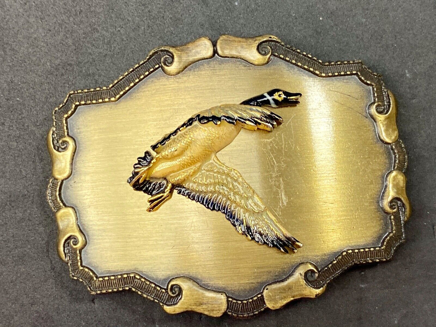 Vintage 1977 GOOSE Western Framed Raintree Belt Buckle - Grouse? Eagle?
