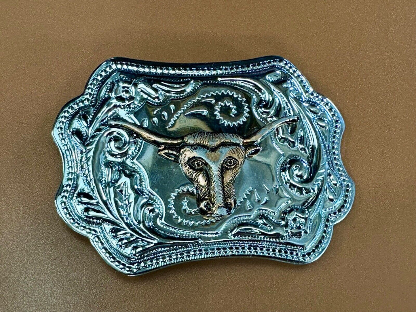Texas Longhorn Steer Cowboys Vintage two tone belt buckle