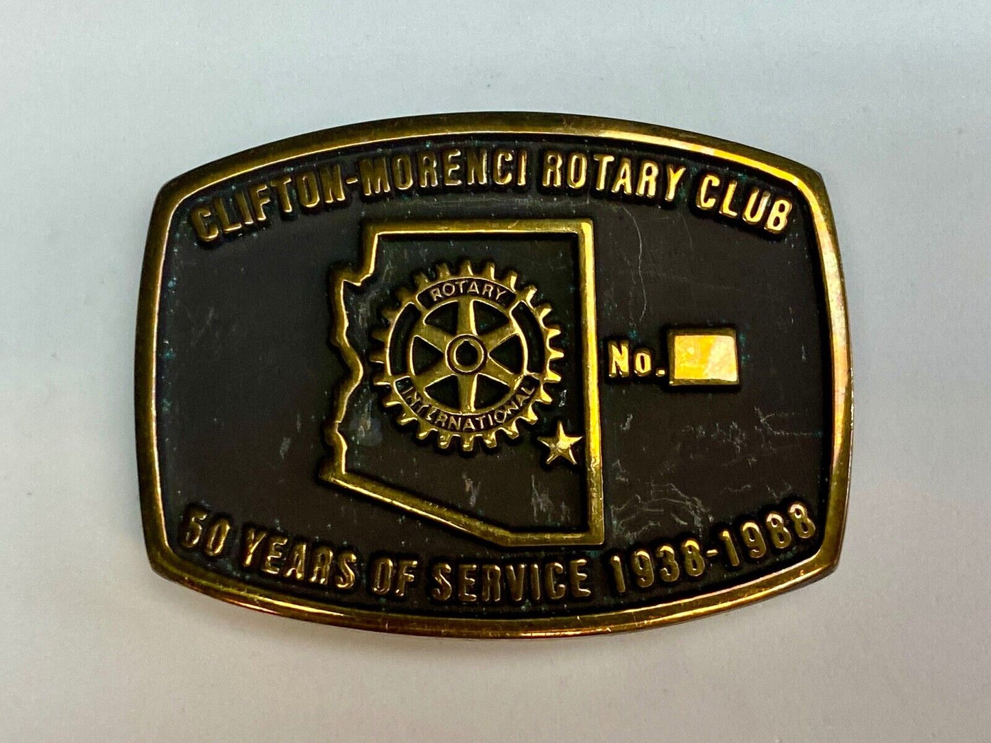 Vintage Clifton Morenci Rotary Club 50 years of service celebration belt buckle