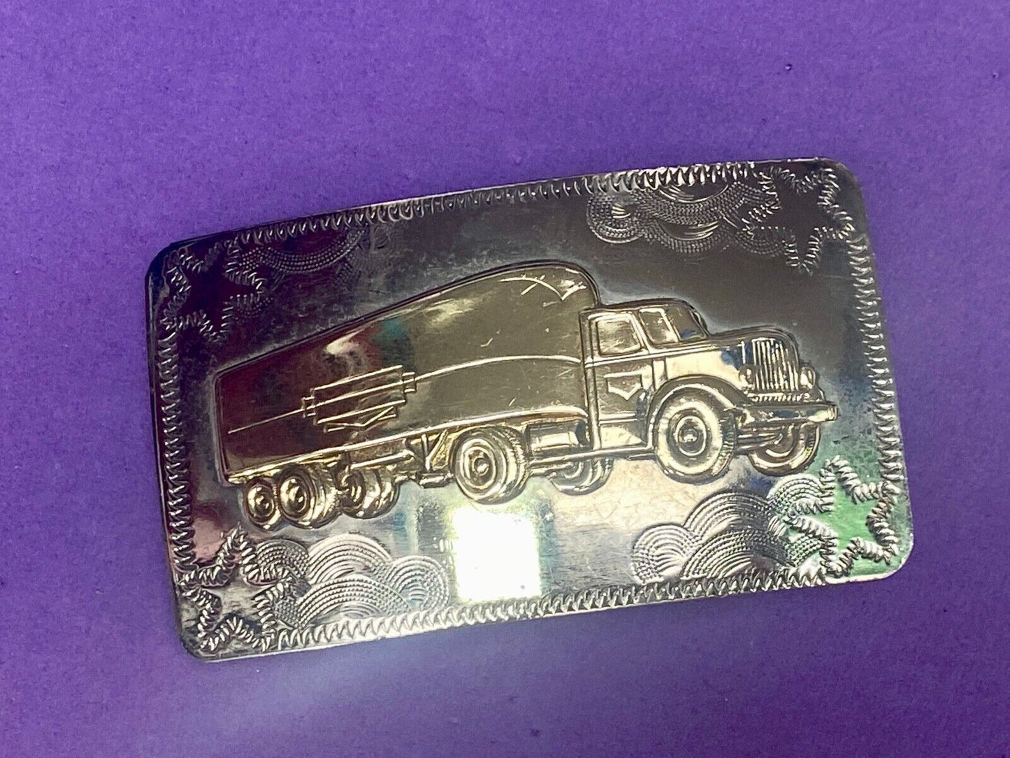 Big Rig Semi Truck Trailer Western Mixed Metal Vintage Drivers Belt Buckle