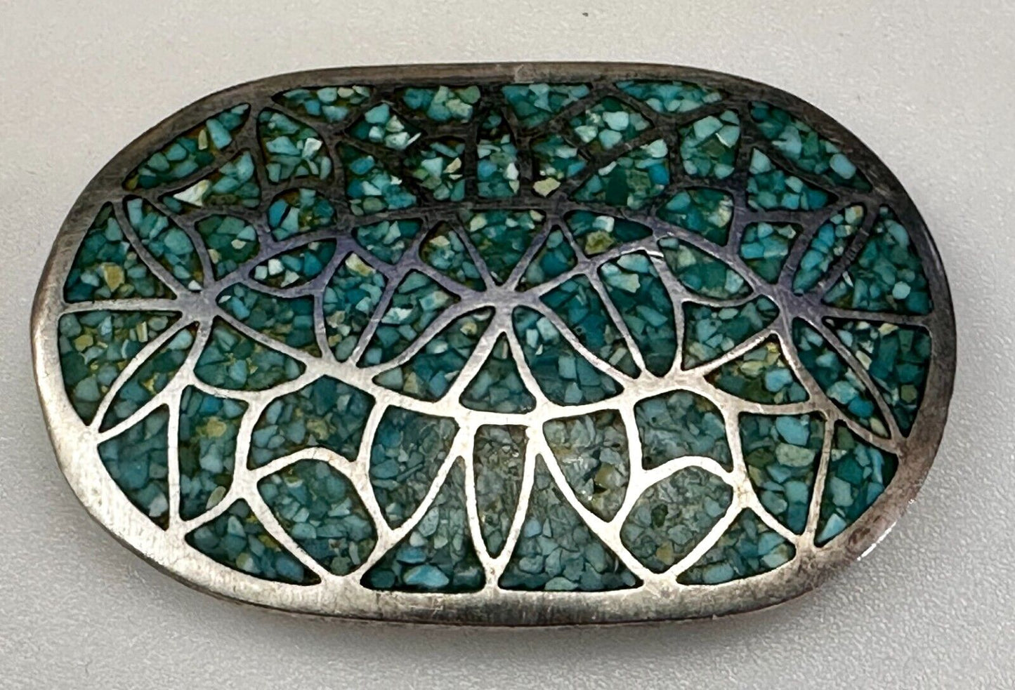 Beautiful Turquoise Stone Chip Inlay Native American Indian Art Belt Buckle