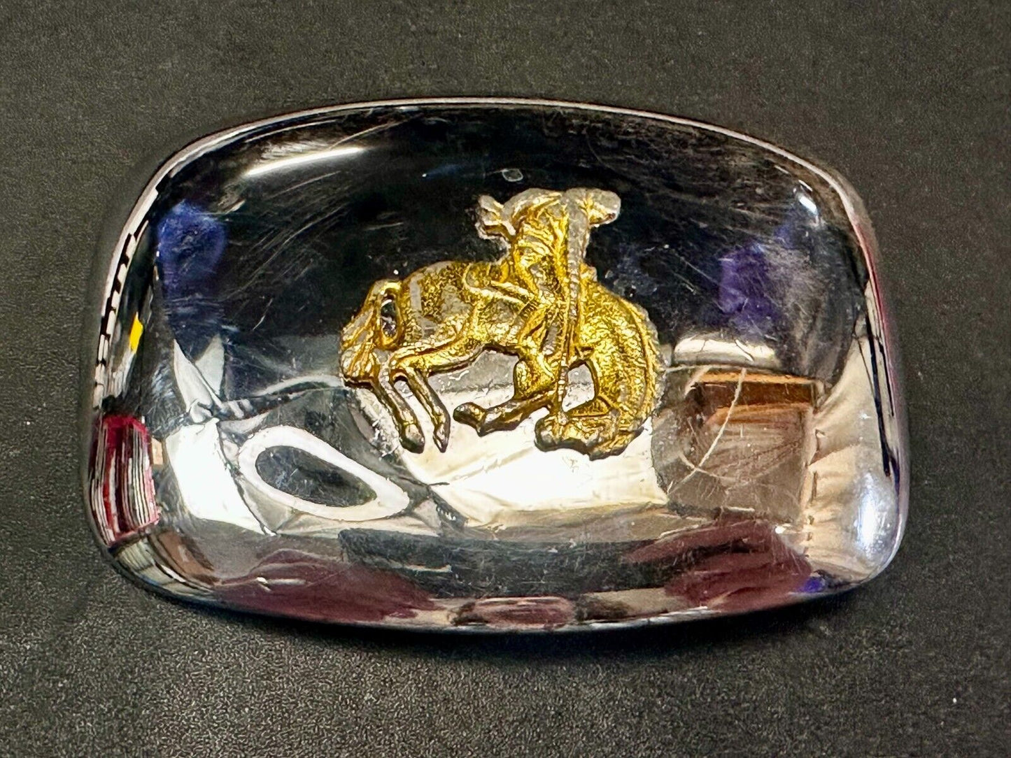 Vintage Cowboy Saddle Bronc Western Two Tone Reflective Belt Buckle