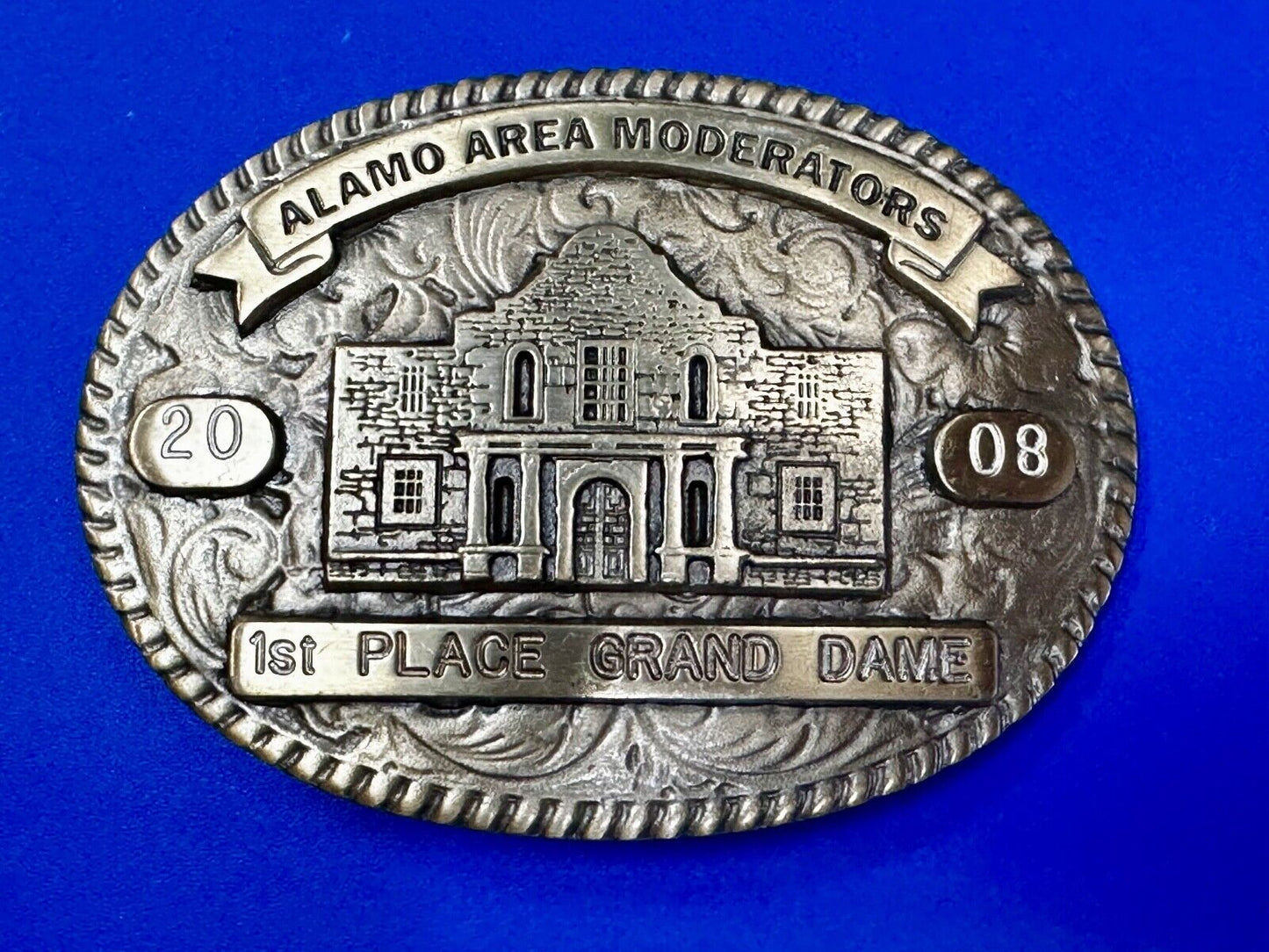 2008 Alamo Area Moderators 1st Place Grand Dame RARE Blue Bayou Belt Buckle