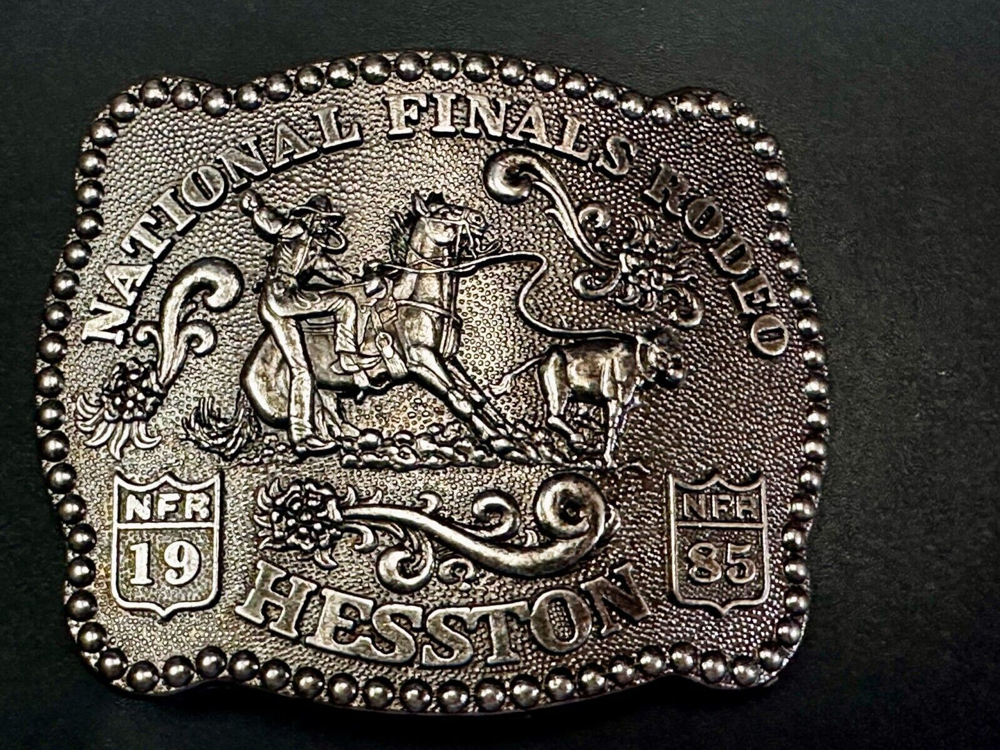 1985 Hesston NFR National Finals Rodeo Cowboys Western Belt Buckle
