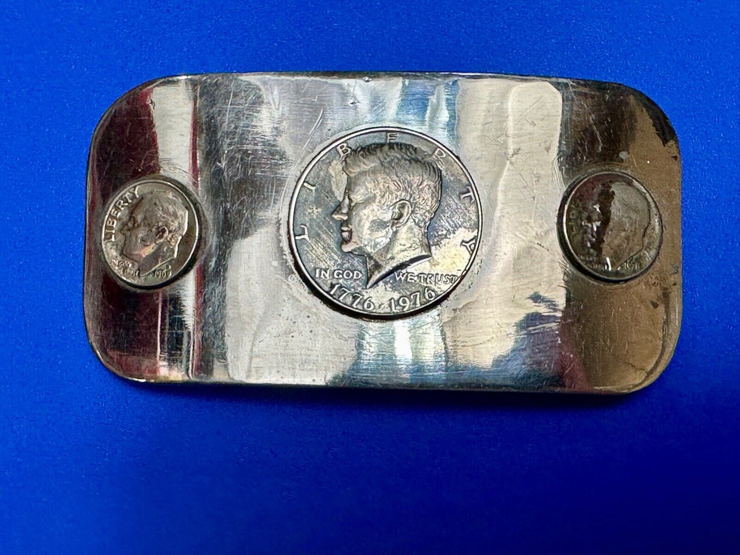 Artisan 3 coins Collectors Kennedy Liberty Half Dollar 1776-1976 69 belt buckle
