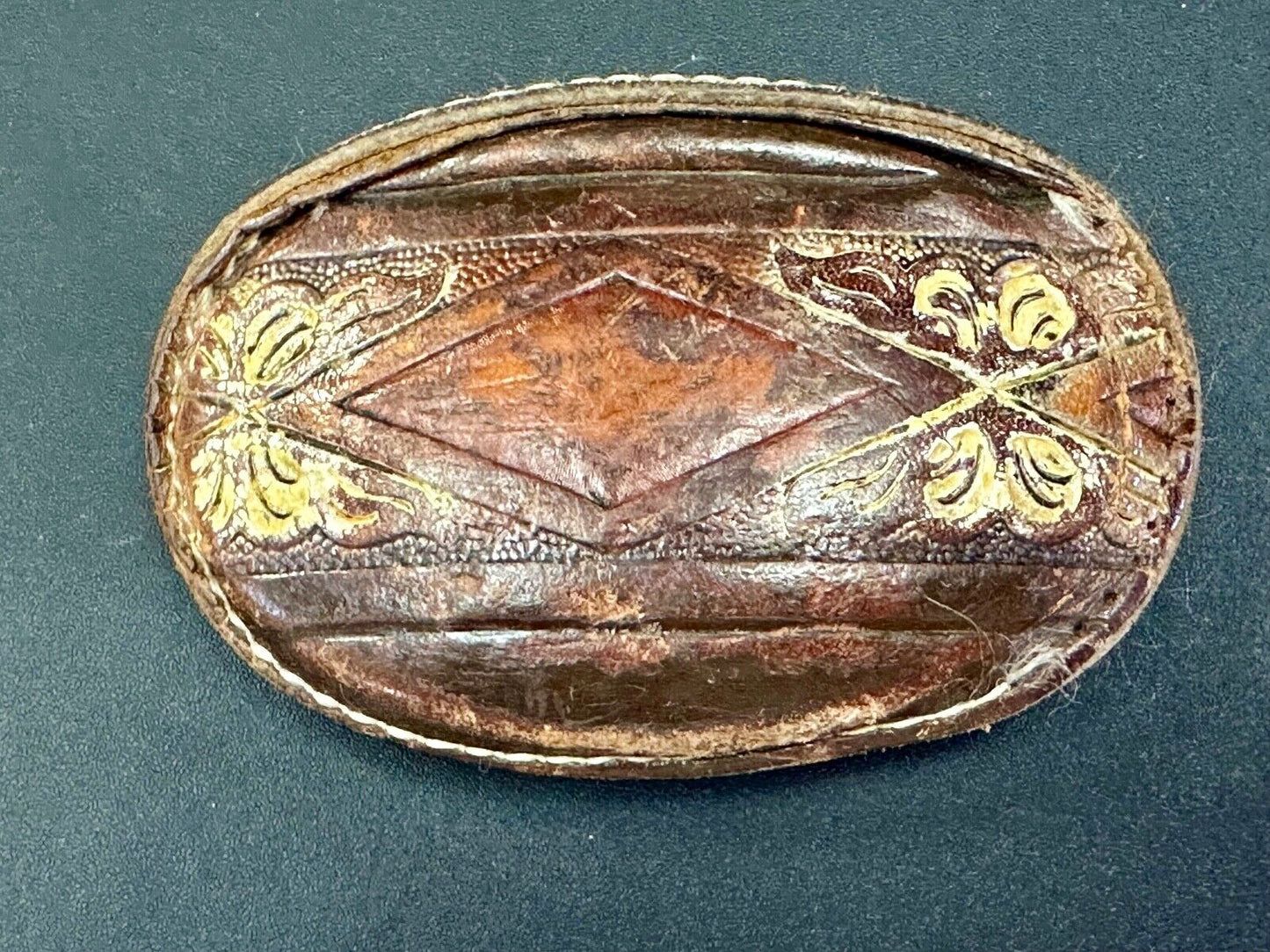 Vintage Cow Hyde Hand finished oval leather belt buckle