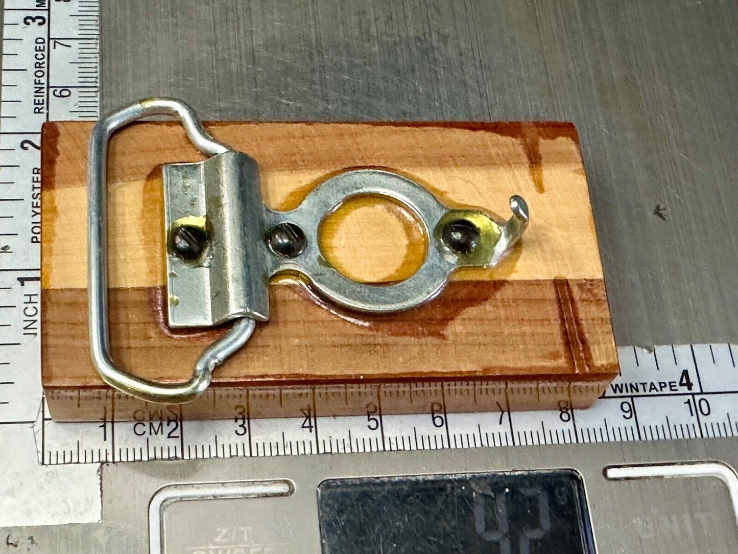 Artisan wood belt buckle with M & P engraved Initials