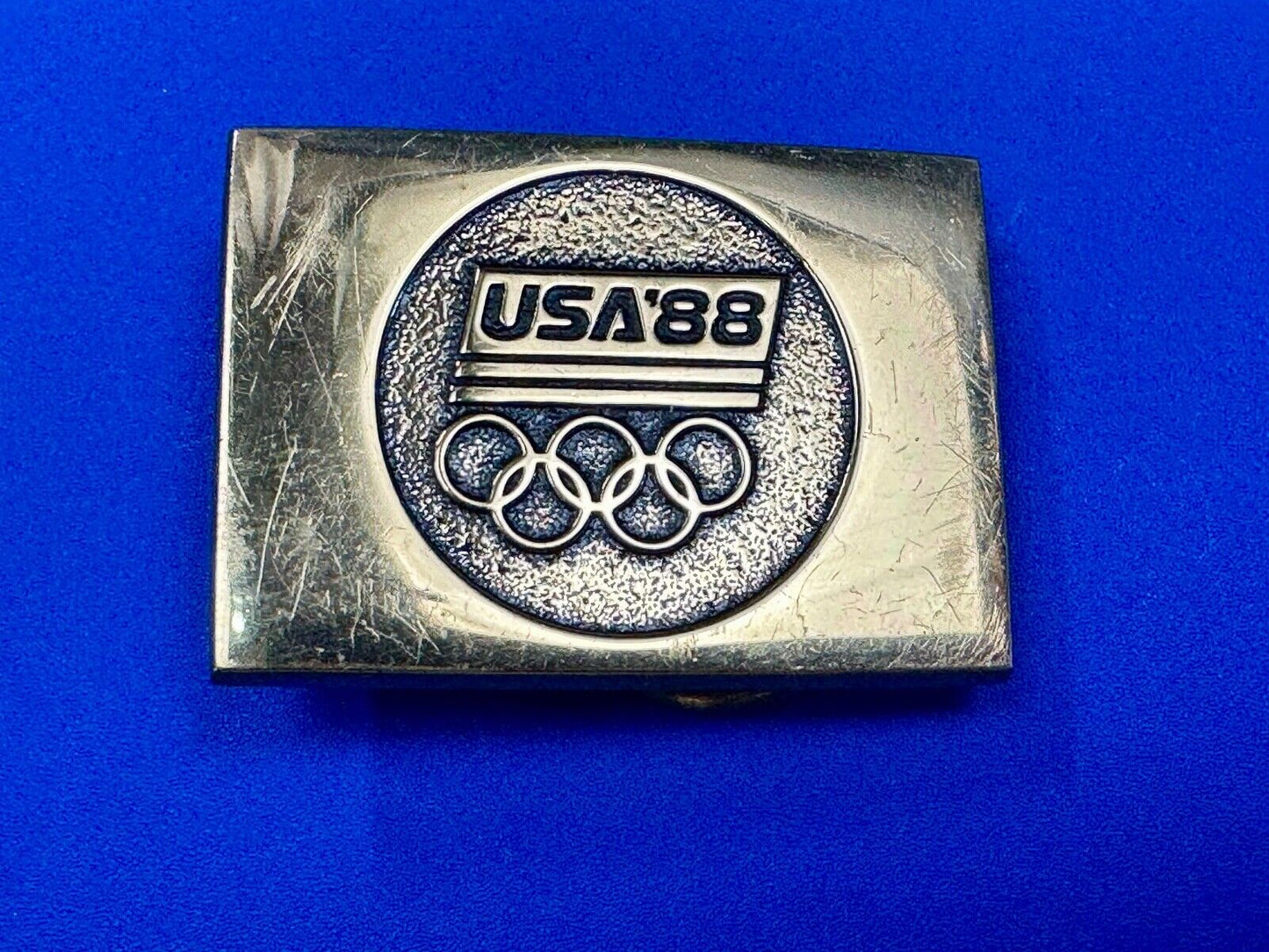 1988 US Olympics 100% Solid Brass Belt Buckle, Olympic Rings Logo & USA '88
