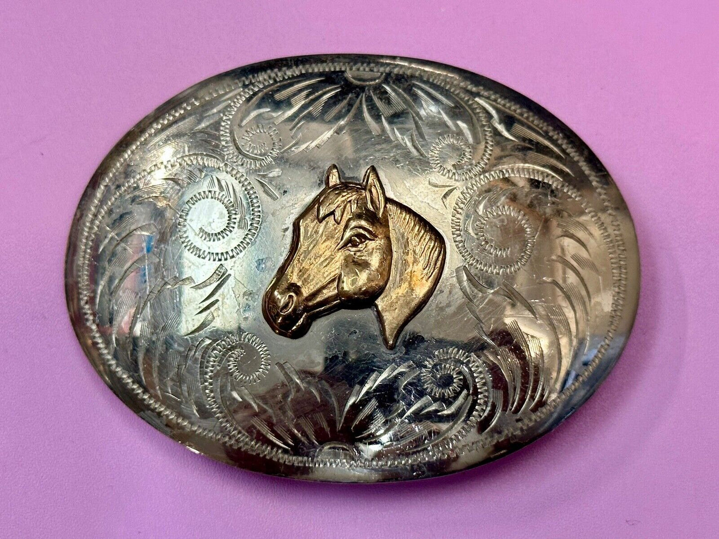 Beautiful Horse Head Vintage Comstock German Silversmiths Belt Buckle