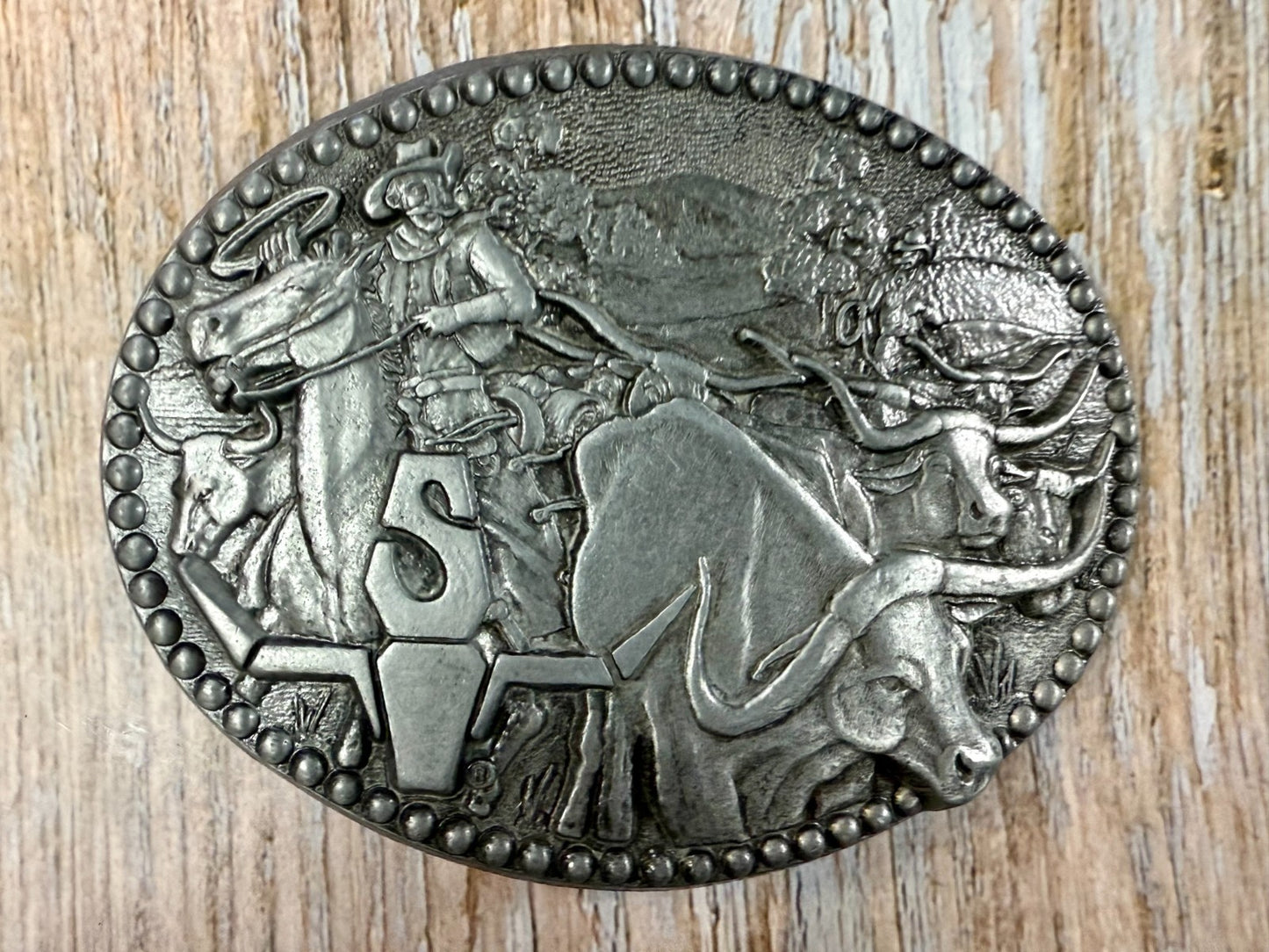 Vintage Cowboy Cattle Drive Belt Buckle 3.75" X 2.75" Pewter Zee Series by ADM