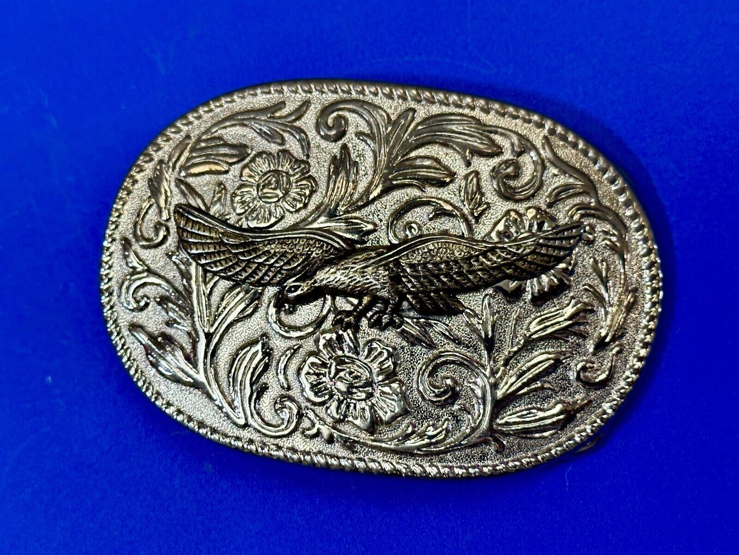 The Eagle Flying with Wings Wide Vintage two tone flower swirl belt buckle