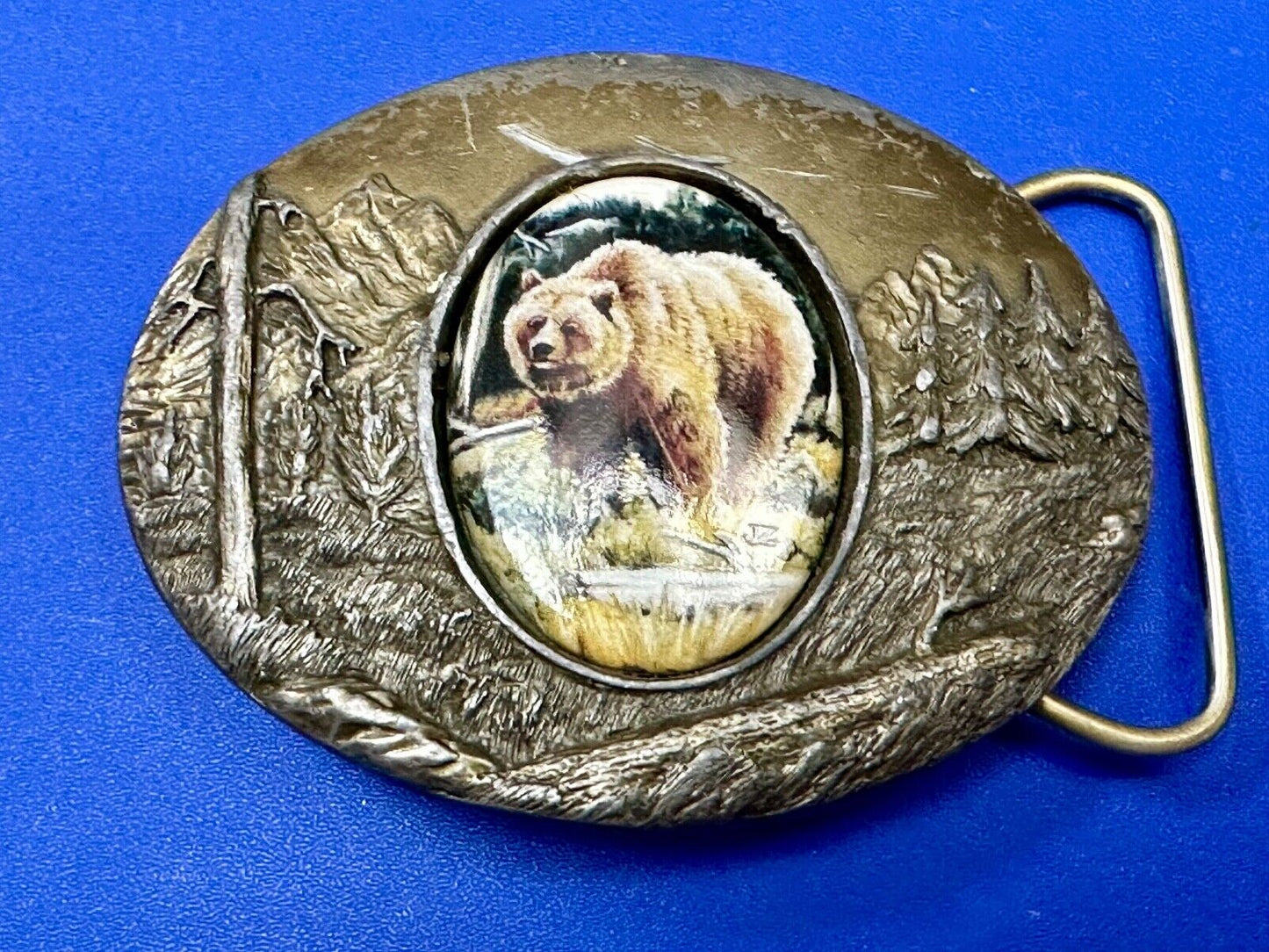 Bear Picture Art on Porcelain Cabochon Artist Julie Zsupnik Belt Buckle