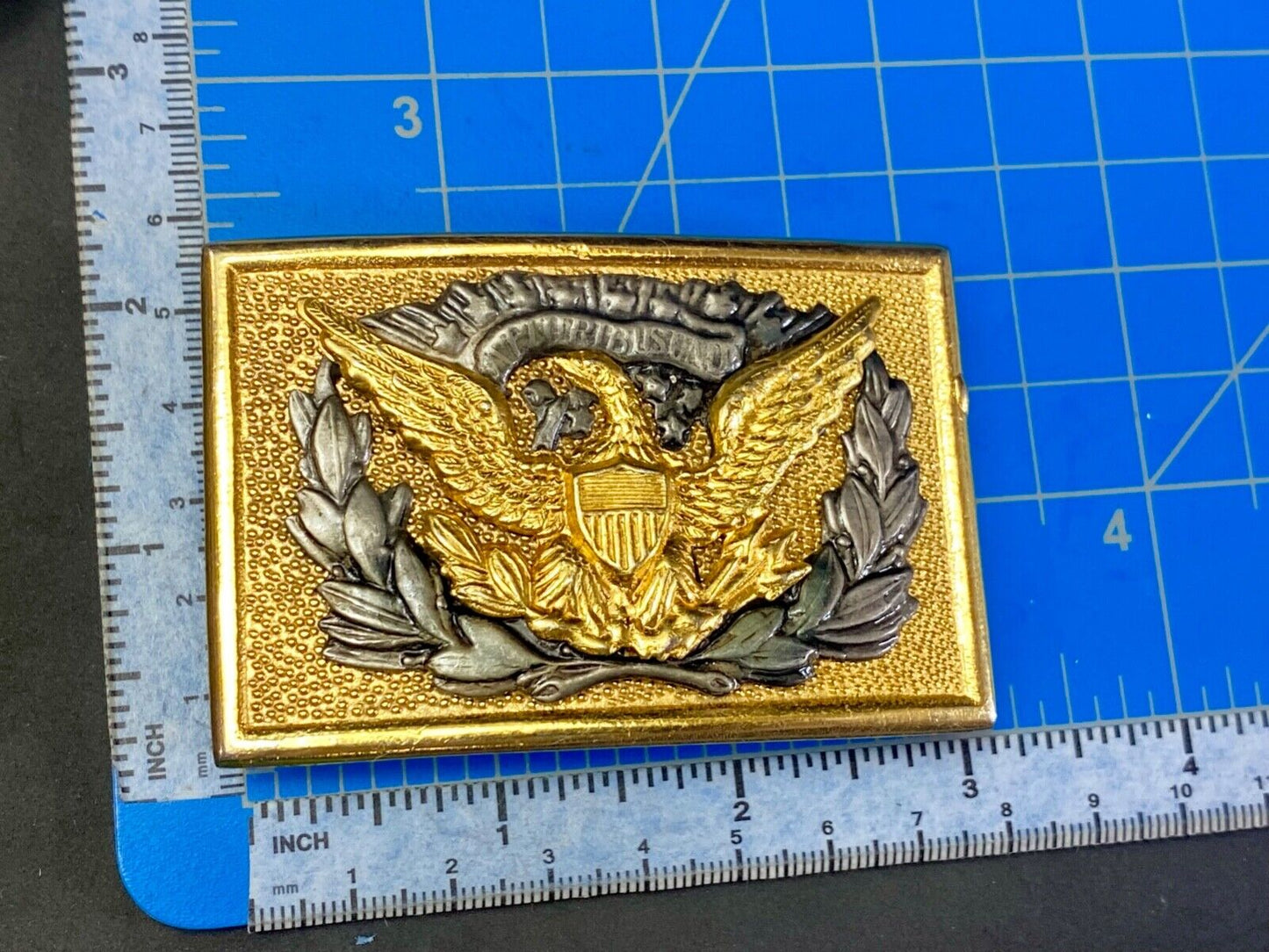 Vintage American Eagle Shield Olive Branch Emblem belt buckle & table plaque