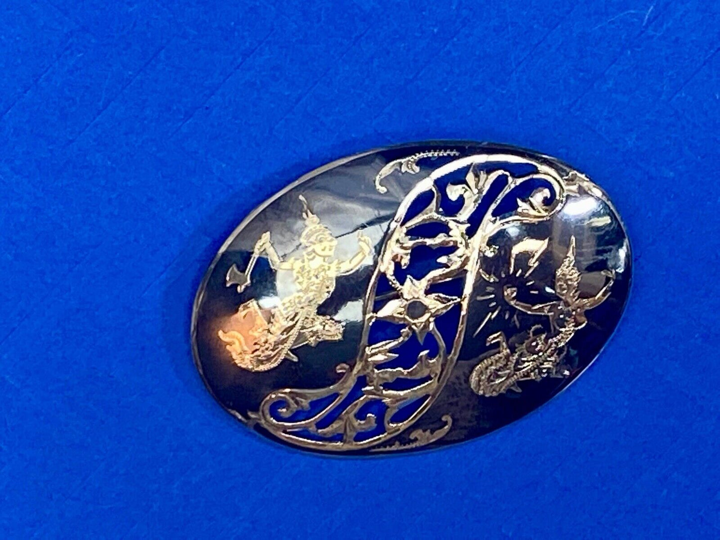 Thai Nakon Siam Black Sterling 925 Brooch Pin Niello Ramasoon & Mekkala Goddess