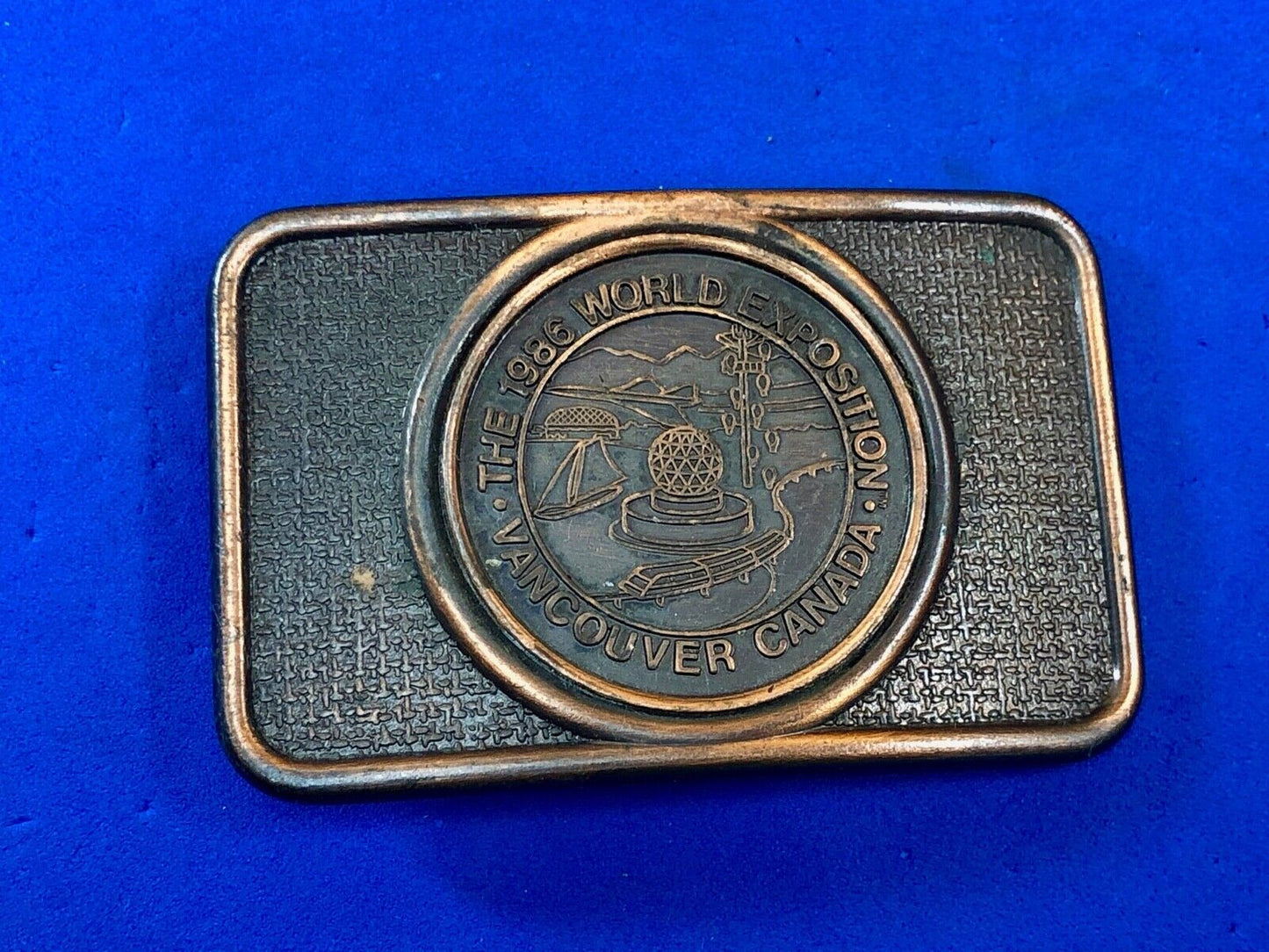 1986 World Exposition Vancouver Canada Souvenier Belt Buckle Copper Color