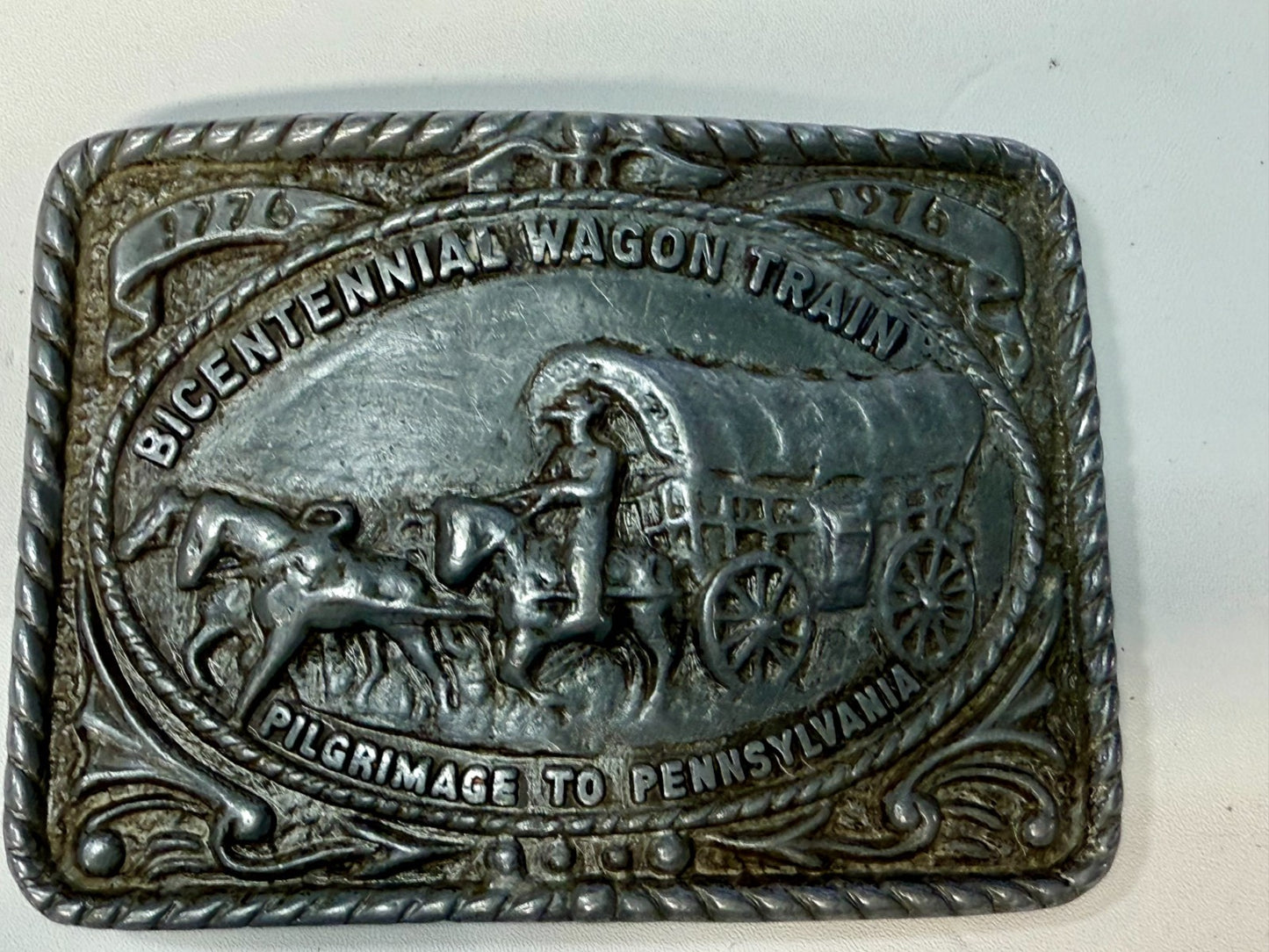 Bicentennial Wagon Train Pilgrimage to Pennsylvania 1776-1976 Belt Buckle