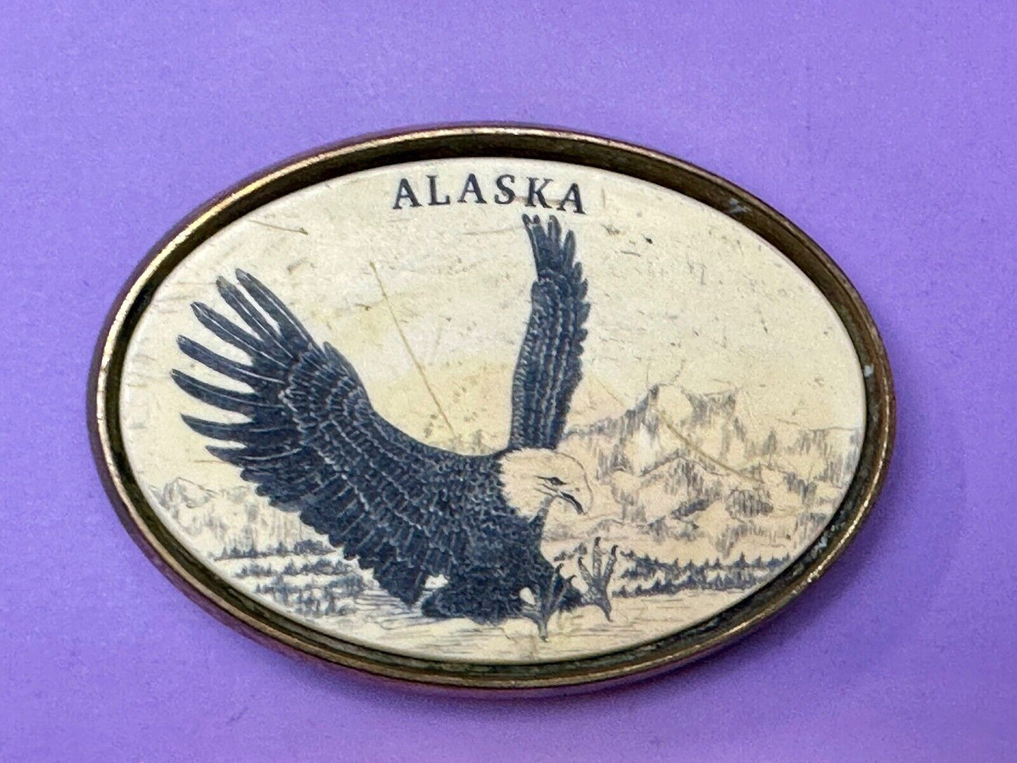Alaska Flying Hunting American Bald Eagle faux drawing style Barlow Belt Buckle