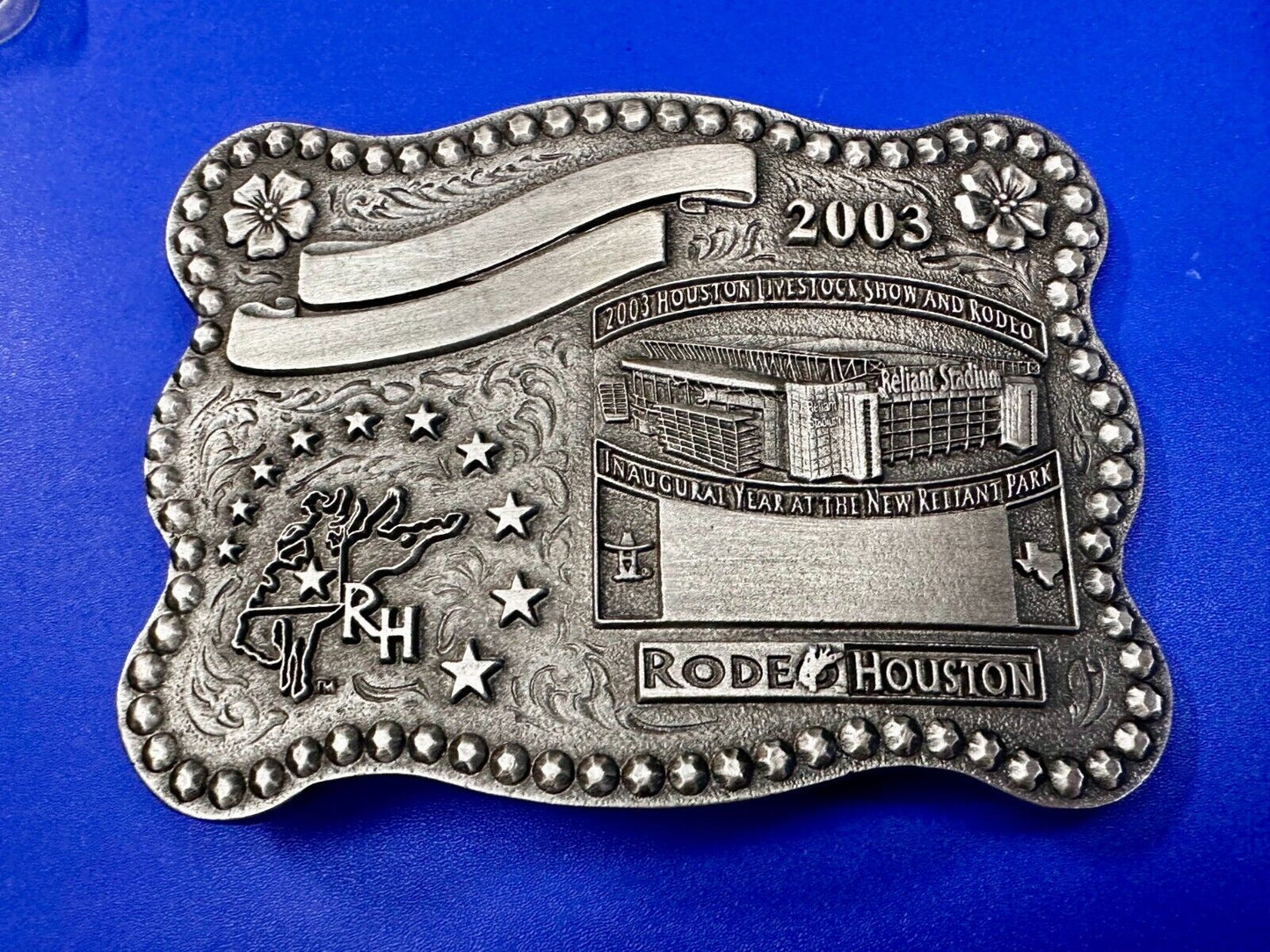 2003 Houston Livestock Show and Rodeo Inaugural Award Trophy Cowboy Belt Buckle