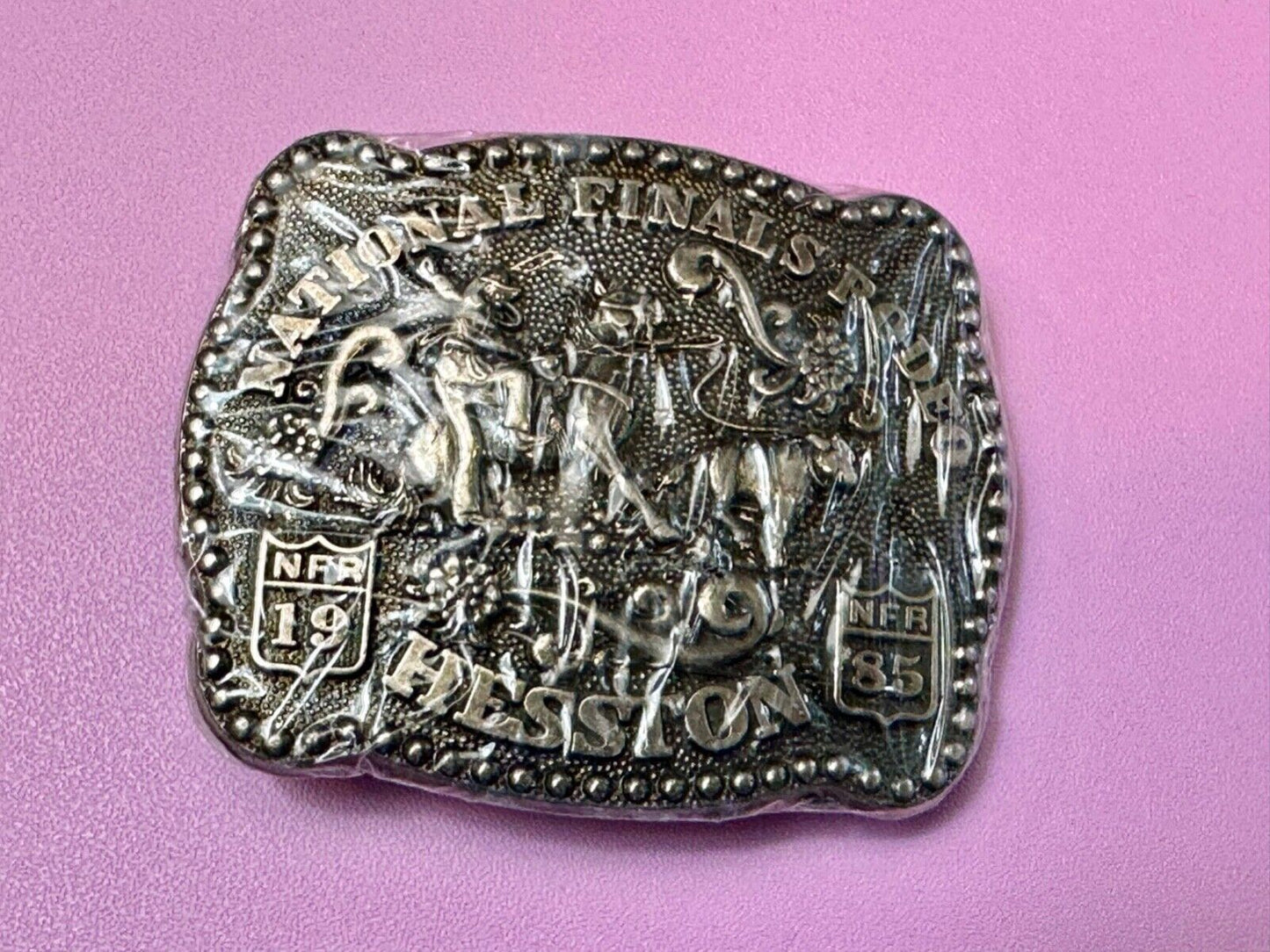 1985 Hesston Youth (small) NFR Belt Buckle in original shrink-wrap Third Eddn,