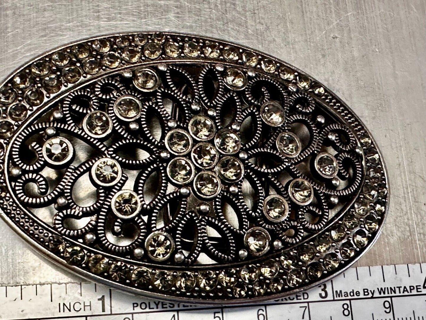 Beautiful Victorian Style Flower See Through Rhinestone Accented Belt Buckle