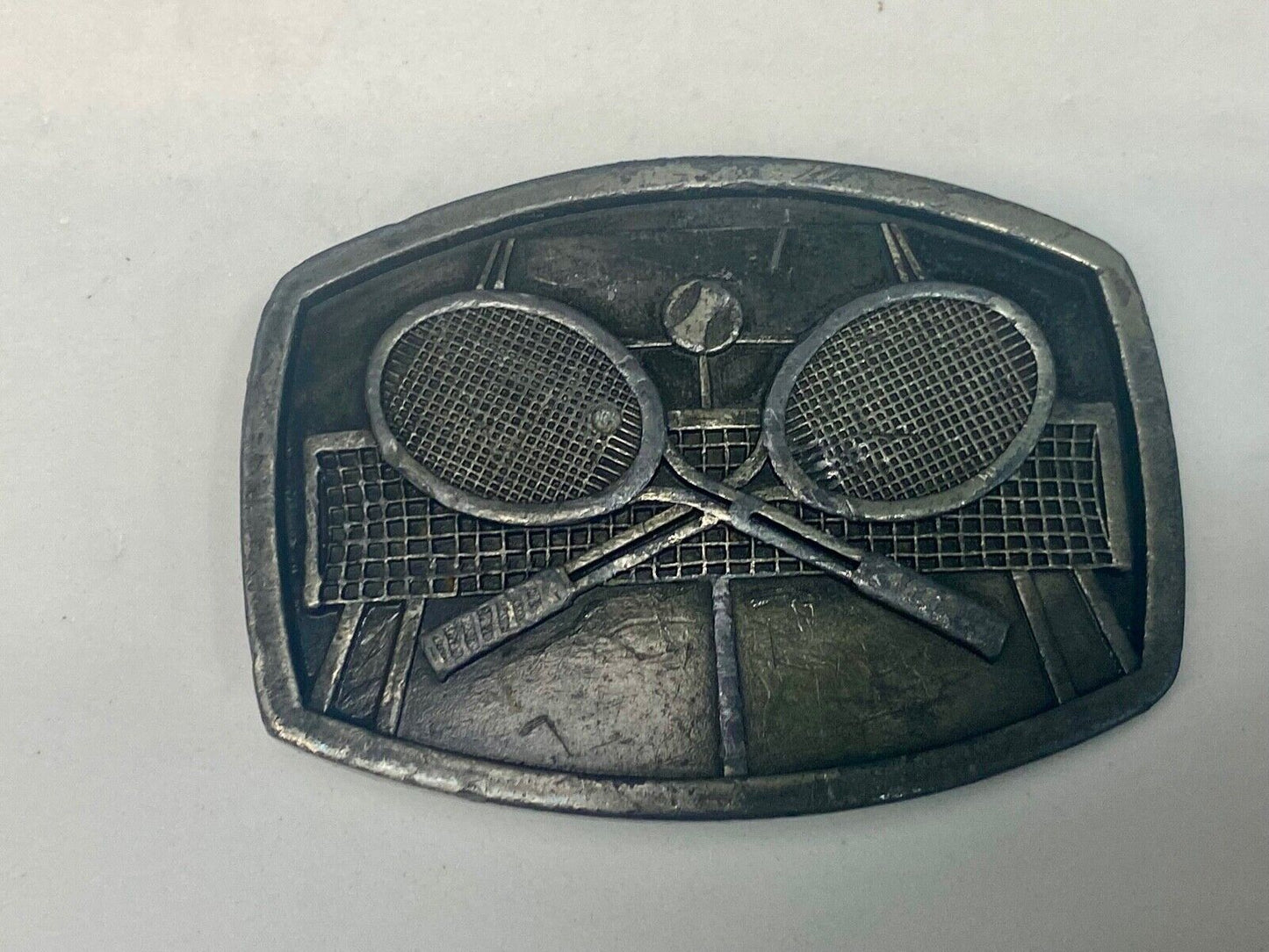 Vintage 1977 Tennis Sport Racquet Racket Court Net Tennis Ball Belt Buckle