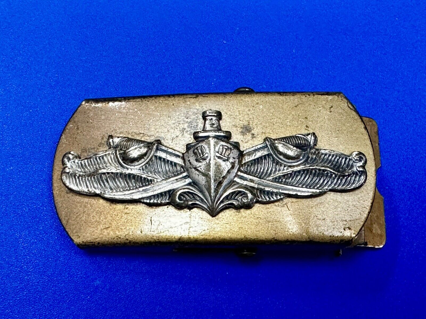 US Navy Air Warfare Specialist Military Silver Brass Tone Vintage Belt Buckle