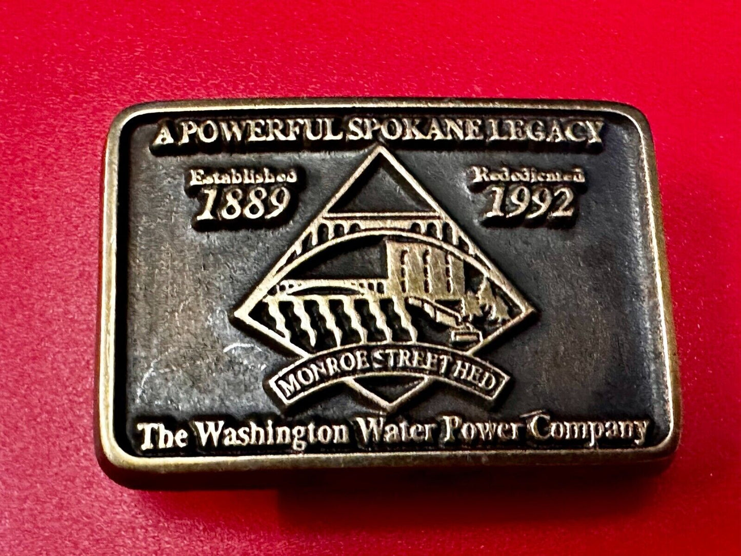 The Washington Water Power Co Spokane Solid Brass 1992 Commemorative Belt Buckle