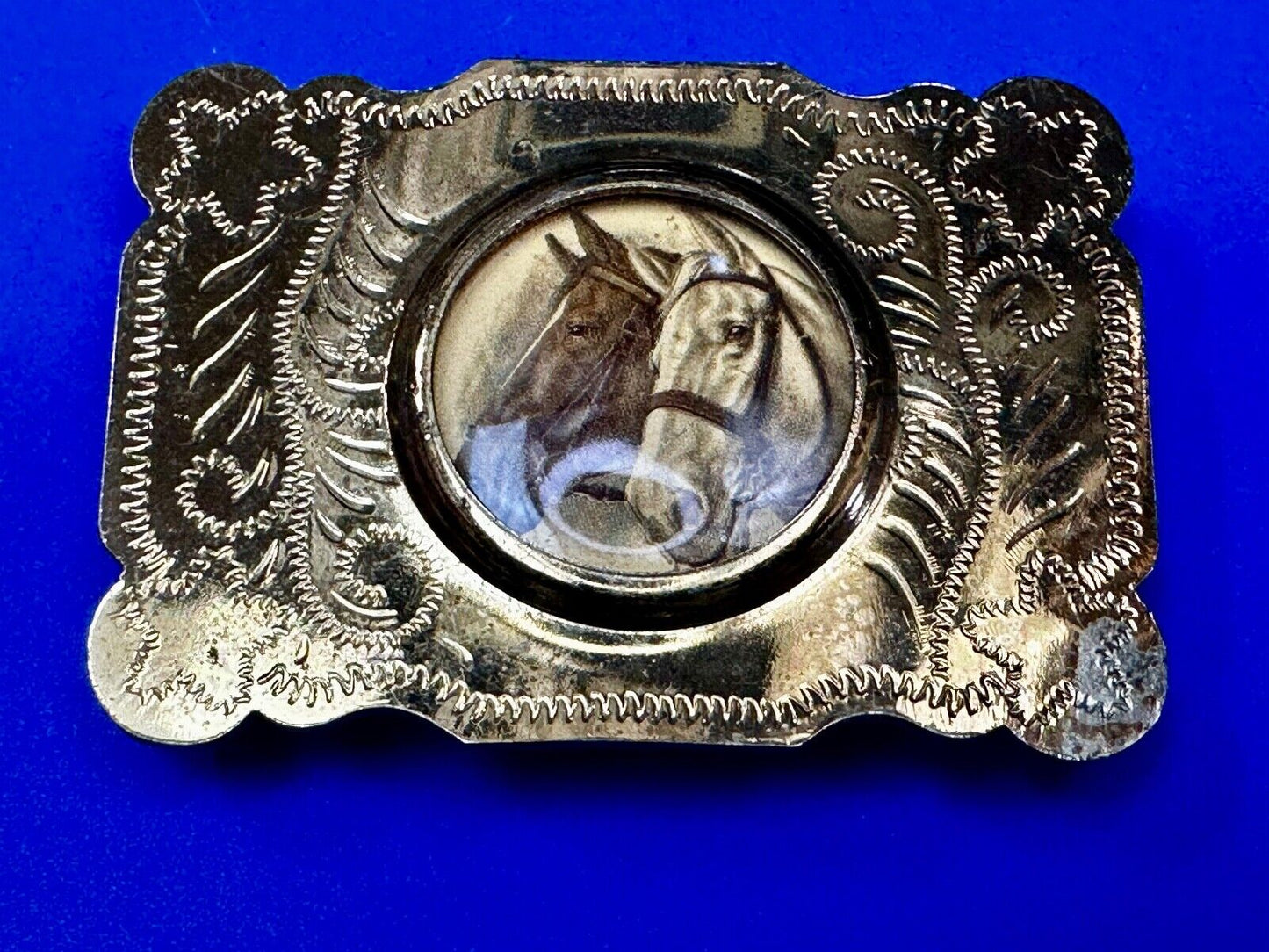 Two horse head picture (Or Your Morgan Silver Dollar!) western Belt Buckle