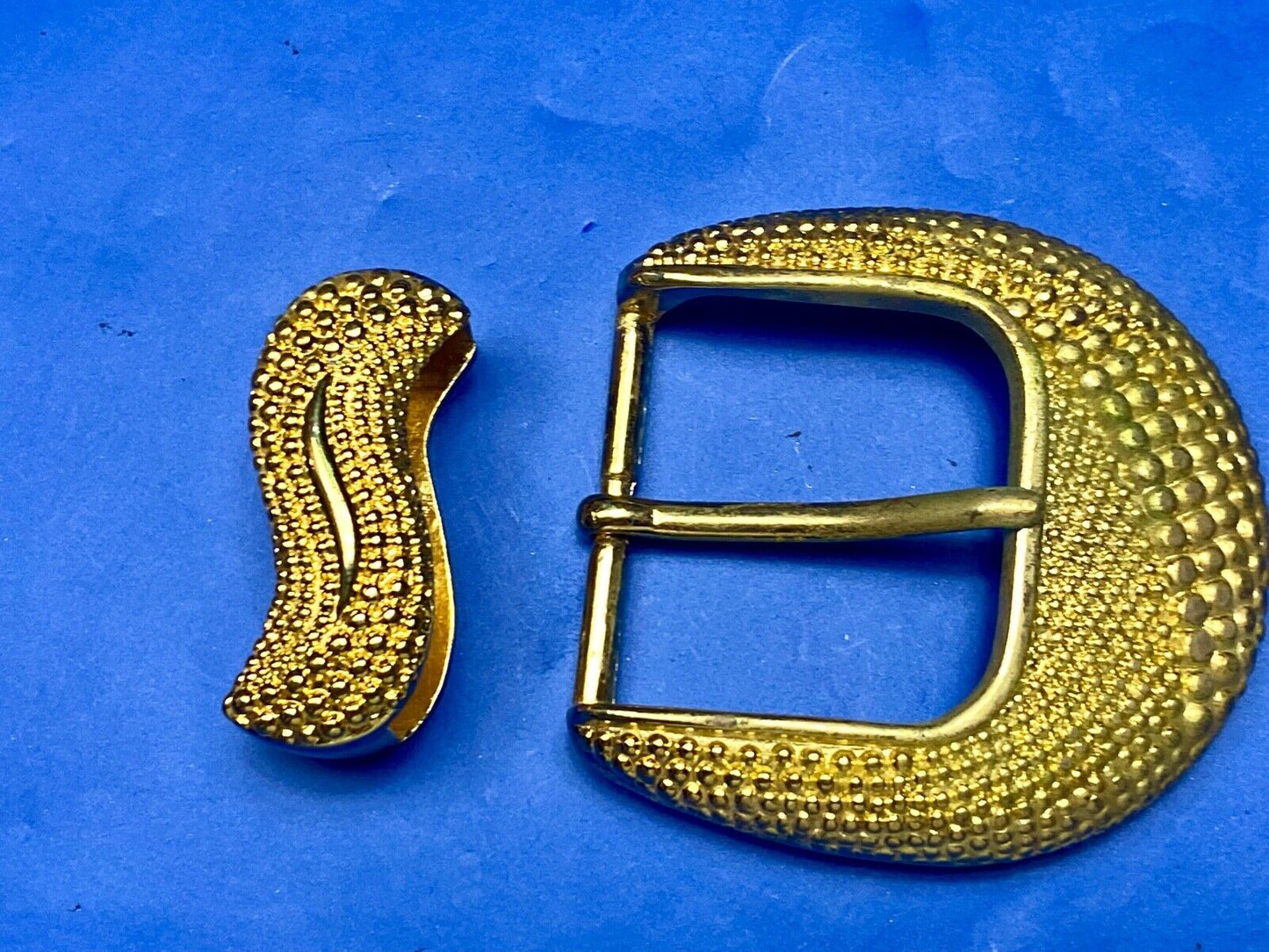 unique two piece gold tone wide textured belt buckle