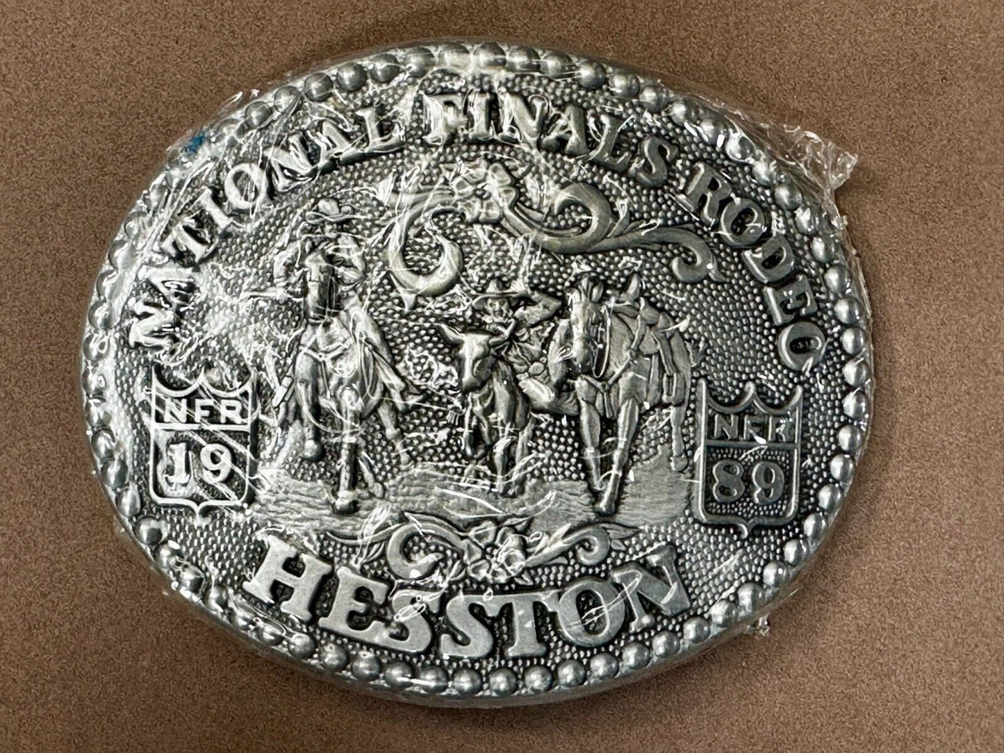 1989 Hesston National Finals Rodeo NFR Cowboys NOS Adult Size Belt Buckle