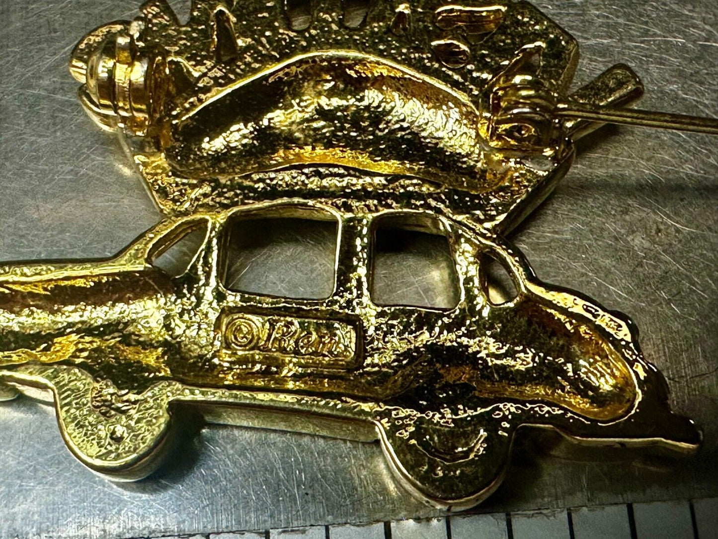 Traveling Nurses in Car Medical EMT Vintage Gold Tone Brooch / Pin by Ren