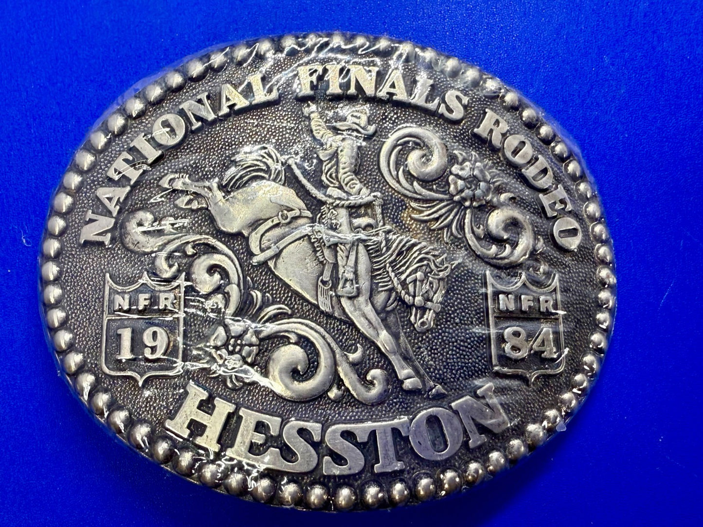 1984 Hesston NFR National Finals Rodeo Cowboys Western Sealed Belt Buckle