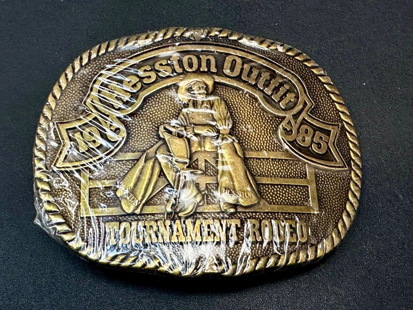 1985 Hesston Outlet Tournament RODEO NFR Vintage Commemorative NOS Belt Buckle