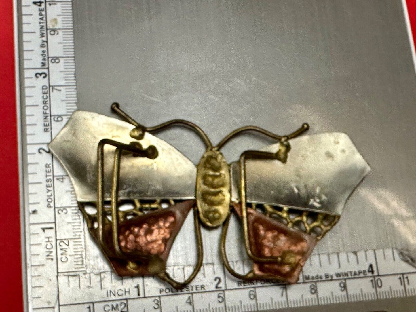 Vintage BUTTERFLY - Mixed metal ( India style ) cutout figural belt buckle
