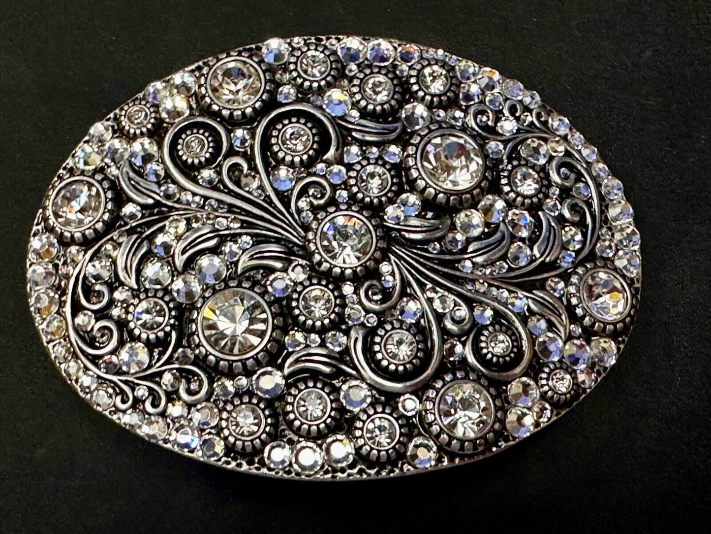 Beautiful Sparkling Rhinestone Accented Leaf Swirl Western Fashion Belt Buckle