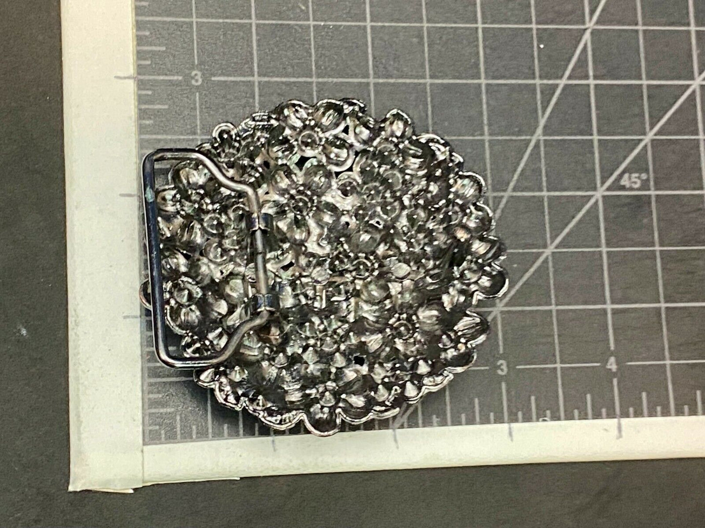 Black And White Rhinestones Covering Vintage Cut Out Burst Flower Belt Buckle