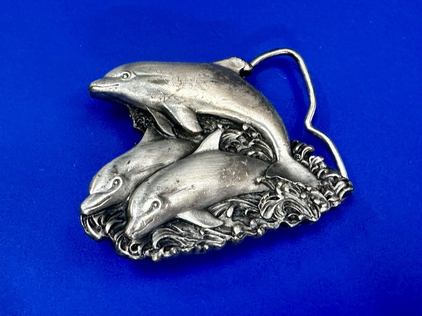 Three Jumping Dolphins Vintage 1970's Nature Love Bergamot Belt Buckle