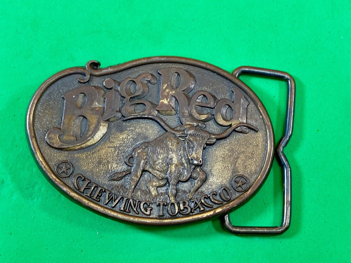 Vintage Big Red Bull Chewing Tobacco Detailed Belt Buckle - Rodeo Bull Longhorn