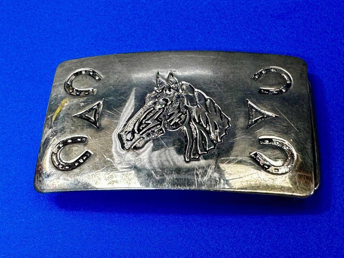 Vintage Chambers Horse Head with Horseshoes Vintage Southwestern Belt Buckle