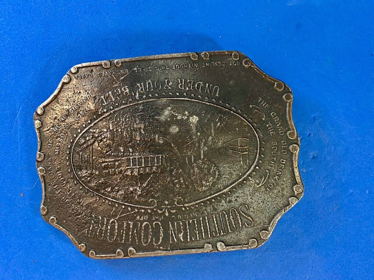Vintage 70S Southern Comfort "Under Your Belt" Belt Buckle Brass Whiskey