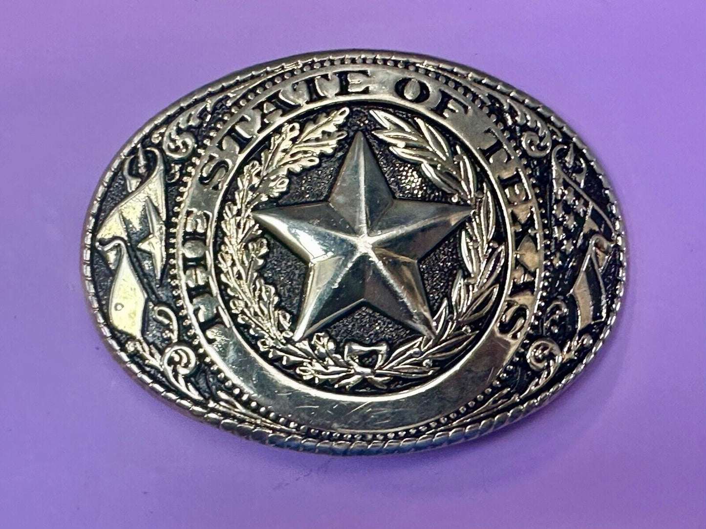 The Great State of Texas Star & Flag gold & black color USA made belt buckle