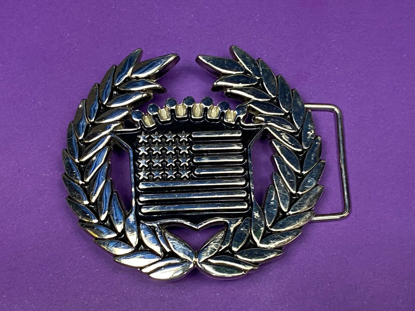 Vintage Cadillac Emblem Flag Chrome Large Belt Buckle Famous Stars And Straps