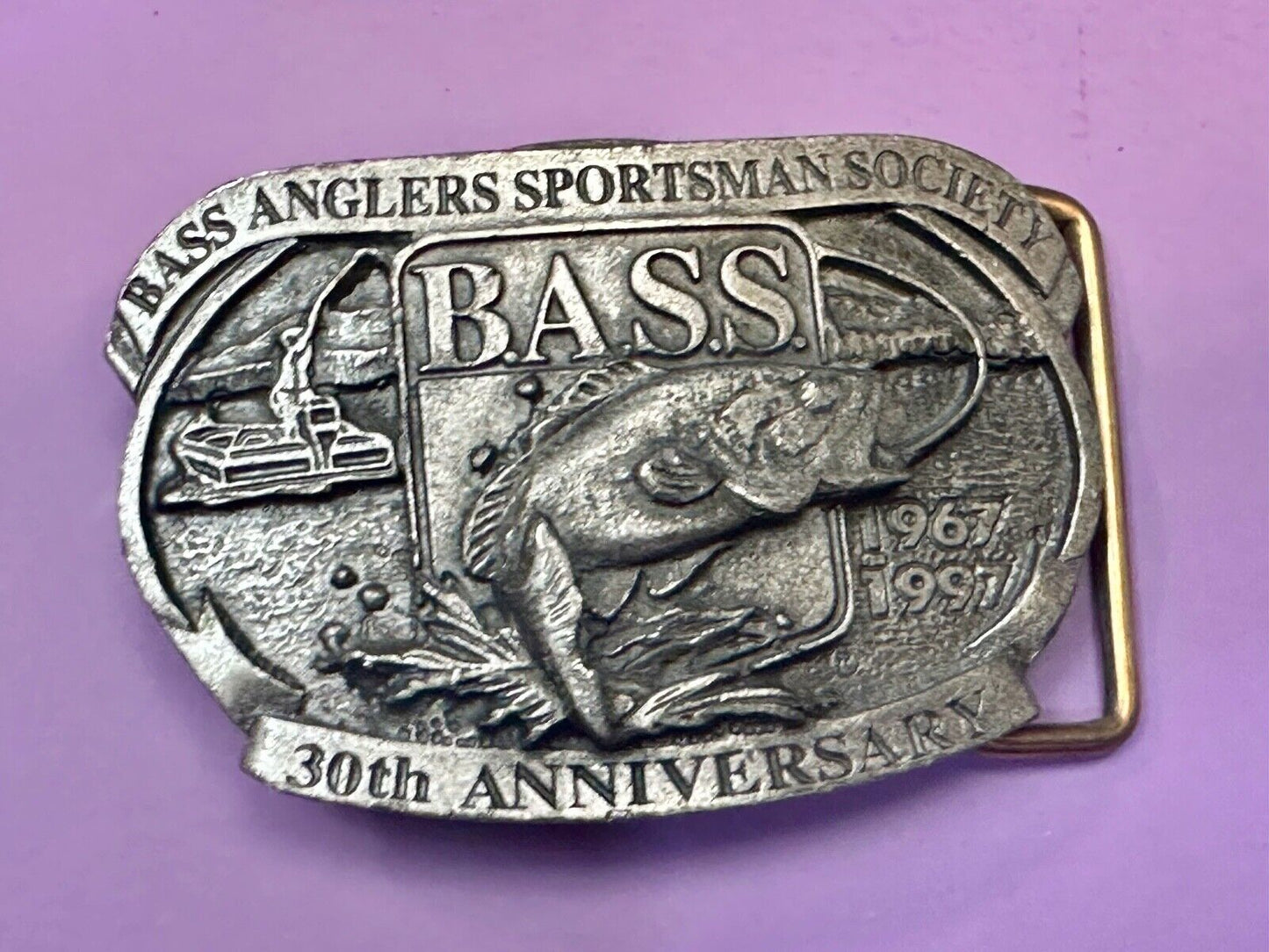 1997 BASS Bass Anglers Sportsman Society Fishing 30th anniversary belt buckle