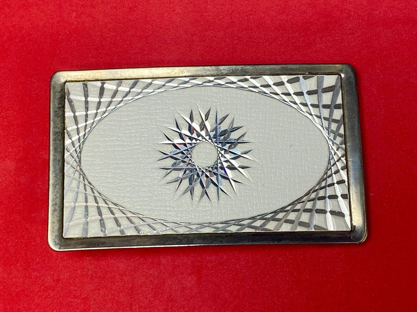 Vintage Etched Star Swirl Burst Pattern Western White & Silver Belt Buckle