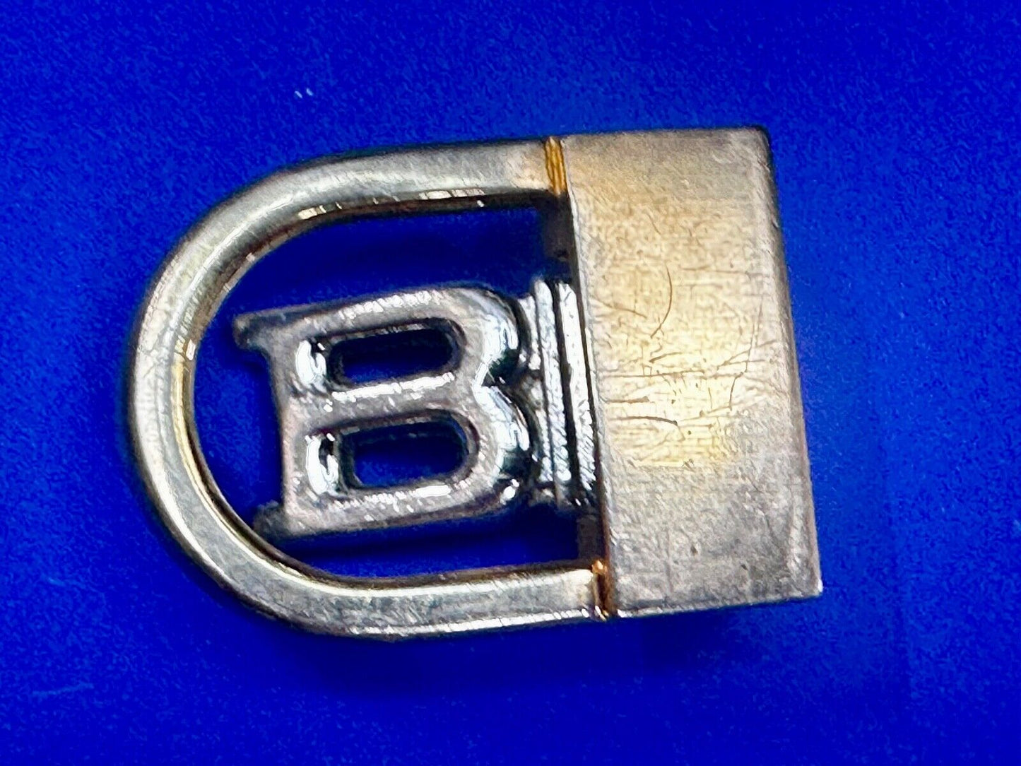 B - Letter Initial Monogram Vintage two tone swing arm small belt buckle
