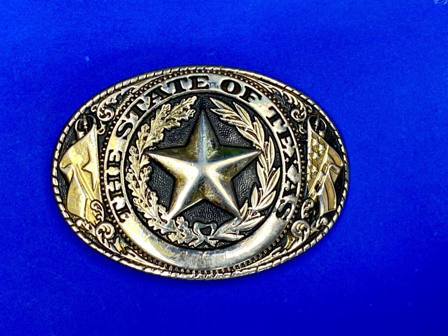 The Great State Of Texas Star & Olive Branch Western Oval Belt Buckle Stamped W