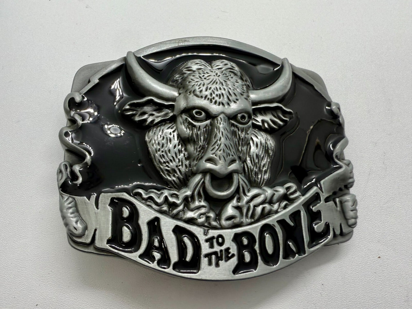 Bad to the Bone Longhorn Cow Bull Head Steer Western Cowboys Devil Belt Buckle